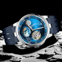 Watch Wristwatches Haofa Luxury Luxury Watch for Men Carrousel Movement Double Diver Sapphire Waterproof Universe Milky Way Moon Earth Dial Rubber Strap