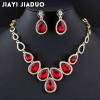 Jiáyijiaduo de joyería africana Collar de color cistal de color y pendientes para mujeres conjuntos de joyería de boda de cristal rojo