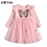 Dtton fliegende Hülse Prinzessin Kleid für Mädchen Schmetterling Kinderkleider Tüll Kinder Partykostüme Herbst und Winter Mädchen Kleid G1215