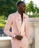 Handsome Blush Pink Mens Passar Bröllop Tuxedos 2 stycken Groom Formell Wear Byxor kostym Män Business Evening Prom Blazer (Jacket + Byxor) Anpassad