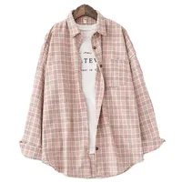 Women&#039;s Blouses & Shirts 2021 Woolen Plaid Womens Autumn Winter Thick Long Sleeve Lady Tops Loose Checked Female Clothing Outwear