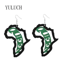 Dangle & Chandelier YULUCH WomEn Africa Glitter Map Pendant Earrings Girl Wood Sequin Letter Pattern Hollow Jewelry For Woman Art Accessorie