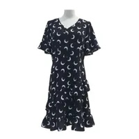 Повседневные платья Возможно U Луна Платье для печати Женщины V Шеи Шифон с коротким рукавом Mini Black White D1264