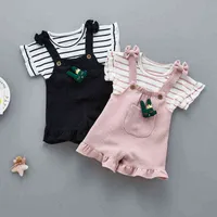 Bella neonata vestiti 2 pz tuta manica corta a strisce top rosa Sospenser gonna per neonato neonato 1 ° compleanno regalo outfit Y220310