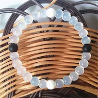Alta transparente preto e branco contas de silicone pulseira clássica pedra natural yin yang braceletes frisados