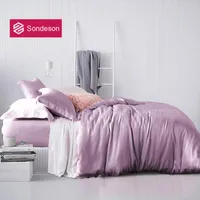 寝具セットSondeson女性トップグレード紫100％シルクセット美容ダブルクイーンキングキルトカバーフラットシートピローケースベッド