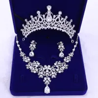 Prinses bruid hoofdtooi kroon drie stuk bruiloft ketting oorbel sieraden set nieuwe Europese en Amerikaanse bruiloft accessoires