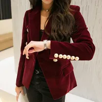 Autumn Velvet Blazer OL Formal Work Small Suit Jacket Women Slim Long Sleeve Ladies Feminino Gold Button