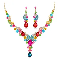 Fashion Necklaces Multi-Color Crystal Stone Wedding Engagement Jewellry Sets For Brides Silver Gold Color Necklace Earrings Set to Women African Jewelry Wholesale
