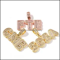 Sprzedaż Hip Hop Custom Name Baguette List Naszyjnik z łańcuchem linowym Złoto Sier Bling Cyrkonia Mężczyźni Biżuteria Dojazdowy Dostawa 2021 Naszyjniki