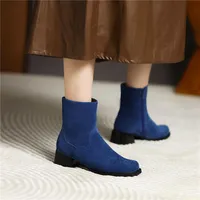 Boots ymechic موجز غير لامع الجلود العارية الكاحل للنساء الربط الأحذية الأسود رمادي اللون الأزرق الأزرق 2021 الشتاء بوتاس الحجم 43