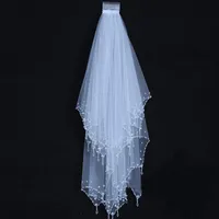 Bridal Veils Elegant White/Ivory Short Veil met kam twee laag Royal Pearl Rhinestone bruiloft voor bruid mariage accessoires