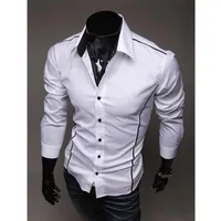남성용 드레스 셔츠 남성 스타일 패션 긴 소매 셔츠 버튼 패치 워크 포켓 정식 일반 탑