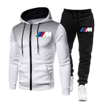 Nowy BMW Męskie Zestawy piłkarskie Zipper Hoodie + Spodnie Dwa Kawałki Casual Dres Mężczyzna Sportswear Siłownia Odzież Marka Siatek G1217