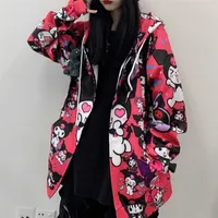 Houzhou Kuromi Sweatshirt Herfst Mode Vrouwen Kawaii Anime Hoodie Vintage Lange Mouw Leuke Pullover Dames Zwart Roze Dames Top 201127