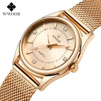 Wwoor Luxury Diamond Woman Watch Kvinnor Rose Guld Små Armband Armbands Klockor Gåvor För Kvinnor Quartz Clock Relogio Feminino 210310