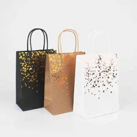 5pcs Kraft Paper Bags Bronzing Love Carry Paper Bag Birthday Wedding Favor Box Christmas Gift with Handle Cookie Packaging Bags Y220106