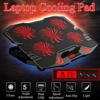 Laptop Cooling Pads Cooler 5 Fans Pad 2 USB Port With Led Screen 2400RPM For 12-17 Inch Gaming Stand