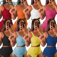 Kadın Eşofman İki Parçalı Set Tasarımcı Kolsuz Katı Renk T Gömlek Şort Yoga Kıyafetler Rahat Koşu Kıyma Kırışıklık Kravat Sportwear Suits