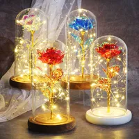 Valentine gift Beauty Eternal Rose Eternal LED light Beauty and Beast Rose in glass Dome birthday Gift for Valentine&#039;s Day Q0812