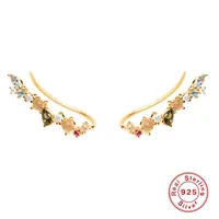 Stud GS 925 Sterling Silver Gold Flower Rattan Earrings For Women Colorful Rainbow Zircon Ear Climber Earring Fine Jewelry