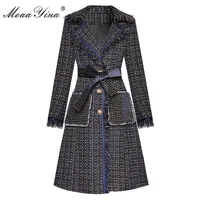 Moaayina Мода дизайнер шерстяной ткани ветровка пальто осени женские однобортные кисточки с длинным рукавом 211021