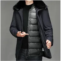 Winter 2021 new men's 90 white duck down big hairy collar middle-aged and elderly dad hooded jacket fashion trend
