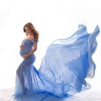 長年のマテリアネティーズ写真の小道具妊娠ドレスのための写真撮影のための肩の妊娠中のドレスのための女性のマキシマタニティガウンAA220309