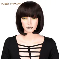 Syntetisk peruker Aisi Hair Short Straight Wig Black Bob För Kvinnor Brun / Vit Färg Daglig användning Hög temperaturfiber