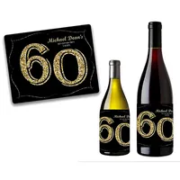 Muurstickers Aangepaste roman 60e verjaardag partij wijnfles label, volwassen partij, goud mijlpaal verjaardag labels, verjaardag aankondiging geschenk