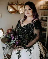 Vintage Black Lace Gothic Wedding Dress 2022 Plus Size Sweetheart A Line Tulle Hollow Back Aplikacje Suknie Ślubne Suknie Ślubne Nowy