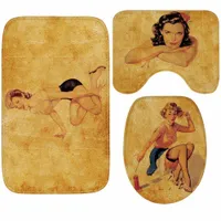 Retro femmina dipinto della porta della porta dell'olio della tappetino della tappetino del sedile del water cuscino muto cuscino muto 3 pezzi accessori da bagno