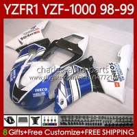 OEM Łóżka dla Yamaha YZF-R1 YZF1000 YZF R 1 1000 CC YZFR1 98 99 00 01 Nadwozie 82NO.90 YZF R1 1000CC 1998 1999 2000 2001 YZF-1000 98-01 Biały BLK Blue Motorcycle Body Zestaw