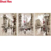 Diamond Painting Abstract City Street Triptych Cross Stitch Kits Full Embroidery 5D DIY Mosaic Decor