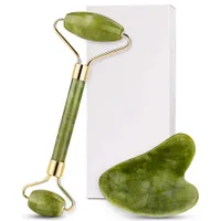 Tamax 100% Grau Um Green Jade Roller Facial Rosto Pescoço Massager Massager Guasha Gua Sha Kits Weld Metal Ruído Frame de Liga de Zinco