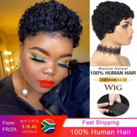 Afro Curly Short Wigs 100% Human Hair Wig with Bangs Pixie Cut African Fluffy for Women 1B Blond Red Wine Color