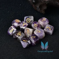 10 Pieces Witch Runes Carved Gravel Amethyst Crytsal Reiki Healing Meditation