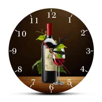 Red and White Wine Winery Drunkery Sign Modern Kitchen Wall Clock Bottles & Wineglasses With Grapes Home Bar Tavern Wall Clock H1104