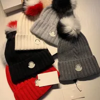 Color gradient fox fur ball decorative wools hat wool knitted warmth men and women winter warm skull hats