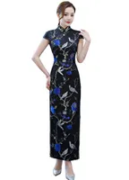Shanghai Hikayesi 2021 Yeni Parti Elbise Uzun Qipao Çin Geleneksel Elbise Kısa Kollu Çiçek Nakış Cheongsam Kadınlar için