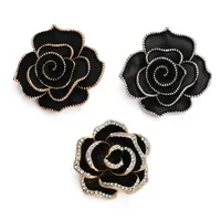 Haute Qualité Vintage Black Camélia Broche Broche Strass Rose Flower Femmes Broche Broche Broches sur les vêtements bijoux