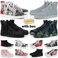 2022 red bottoms sneakers men women designer shoes high low top Black White Camo Green Glitter Grey pink leather suede mens fashion spikes