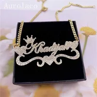 AurolaCo Custom Name Necklace with Diamond Bling Stainless Steel Gold plate For Women Gift 220119