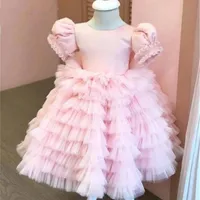 Formal Kids Pink Tiered Flower Girl Dresses For Wedding Baby Birthday Party Ball Gown Toddler Holiday Dancing Celebration Wears