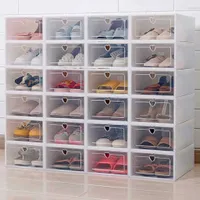 6st flipskor Box förtjockad Transparent låda Fodral Plastsko Boxar Staplable Box Shoe Organizer Shoebox Storage Shoe Rack x0703