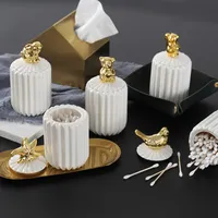 Ceramiczne Słoiki Round Biżuteria Czołg Box Cotton Swab Pad Organizer Home Desktop Kosmetyki Candle Container Butelki Dekoracja