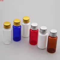 100pcs 15ml trasparente / rosso / blu / marrone Mini bottiglia di plastica oro / argento copertura in alluminio, vuoto cosmetico shampoo contenitore botticshigh qty
