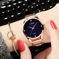 Saatı LVPAI Damen Armband UHR Wasserdicht Einfache Frauen Mode Casual Kristall Yıldızlı Gökyüzü Uhren Marke 2021 Neue