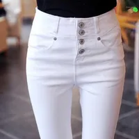 Kvinnors jeans kvinna byxor höst och vinter hög midja kvinnor plus storlek vit tappered penna pantalones vaqueros mujer mujer