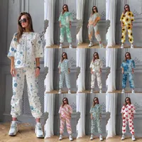 Gym Clothing 2021 European And American Spring Summer Women's Digital Printing Loose Casual Sports Comfortable Sleeve Suit